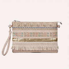 Vintage Ethnic Envelope Bag Bohemian Clutch Straw Handbag