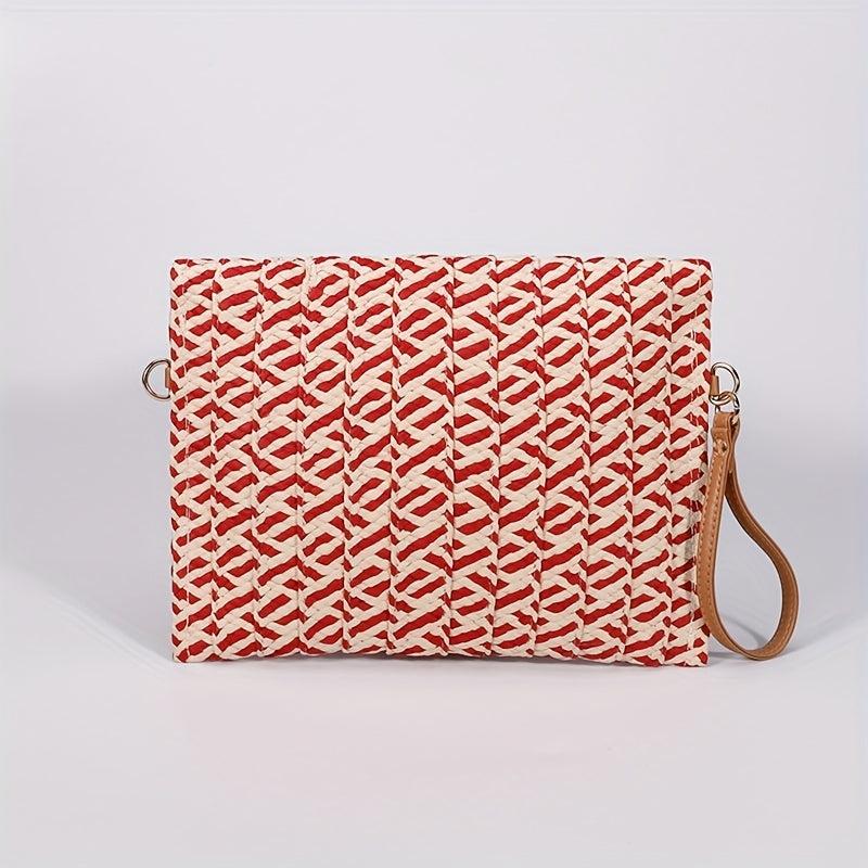 Vintage Ethnic Envelope Bag Retro Bohemian Clutch Purse Straw Handbag