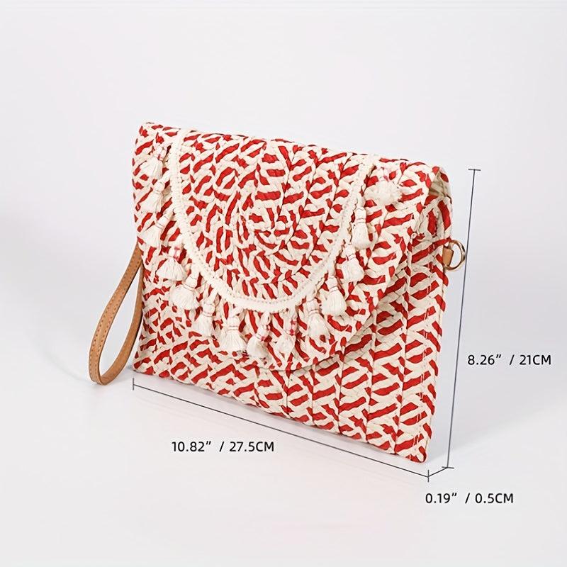Vintage Ethnic Envelope Bag Retro Bohemian Clutch Purse Straw Handbag