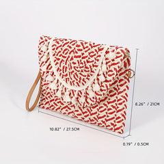 Vintage Ethnic Envelope Bag Retro Bohemian Clutch Purse Straw Handbag