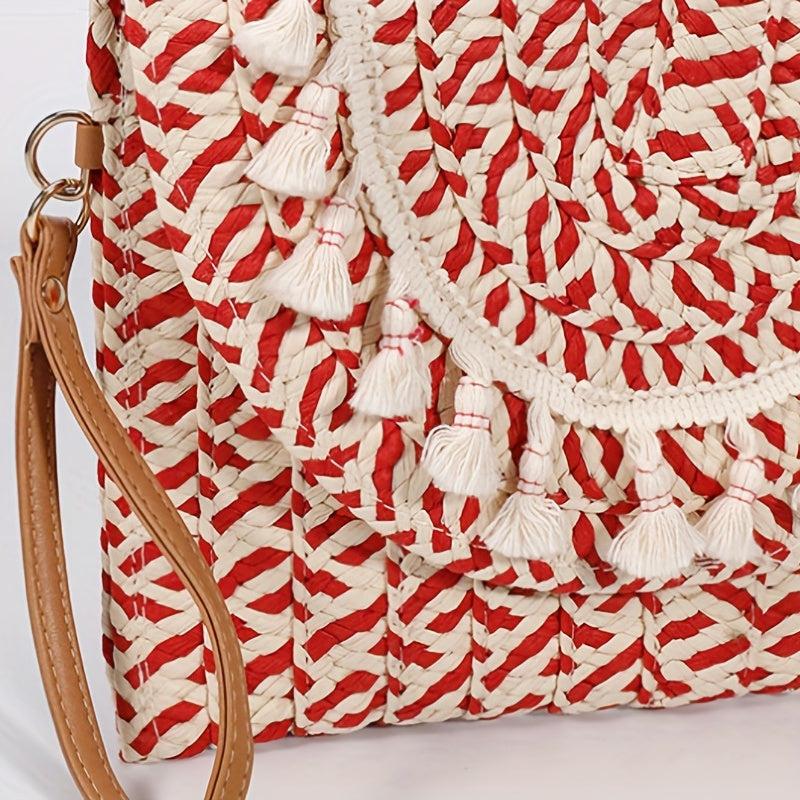 Vintage Ethnic Envelope Bag Retro Bohemian Clutch Purse Straw Handbag