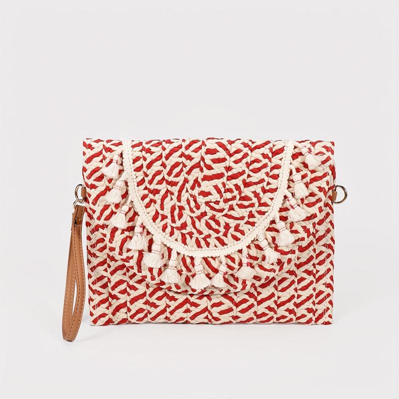 Vintage Ethnic Envelope Bag Retro Bohemian Clutch Purse Straw Handbag