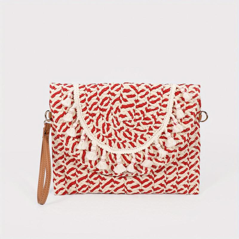 Vintage Ethnic Envelope Bag Retro Bohemian Clutch Purse Straw Handbag