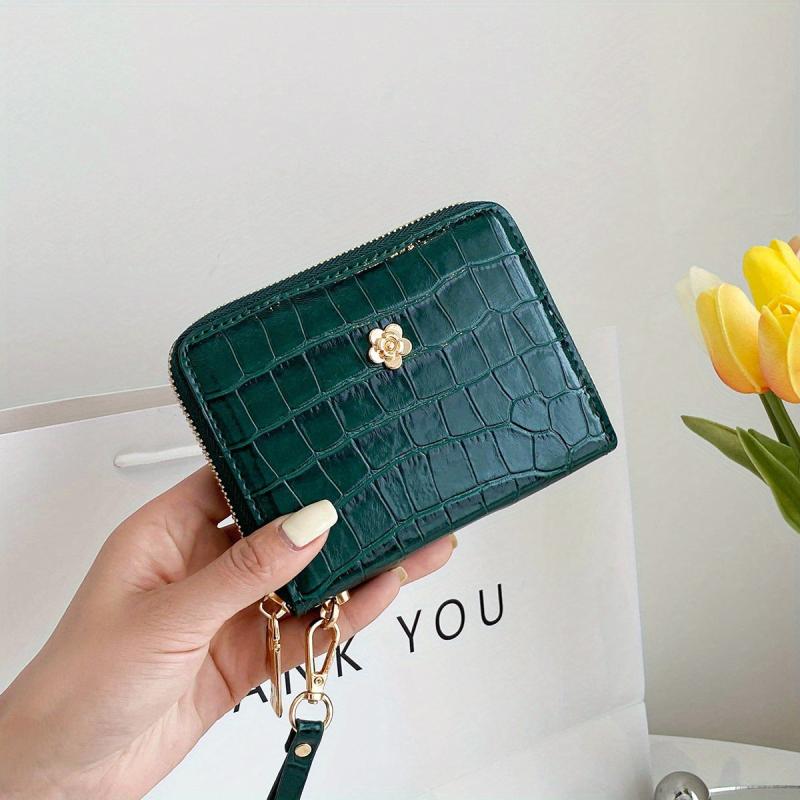 Crocodile Embossed Coin Purse Zipper Clutch Bag With Card Slots