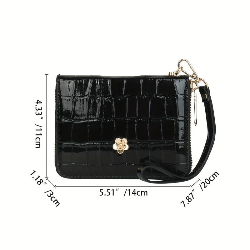 Crocodile Embossed Coin Purse Zipper Clutch Bag With Card Slots