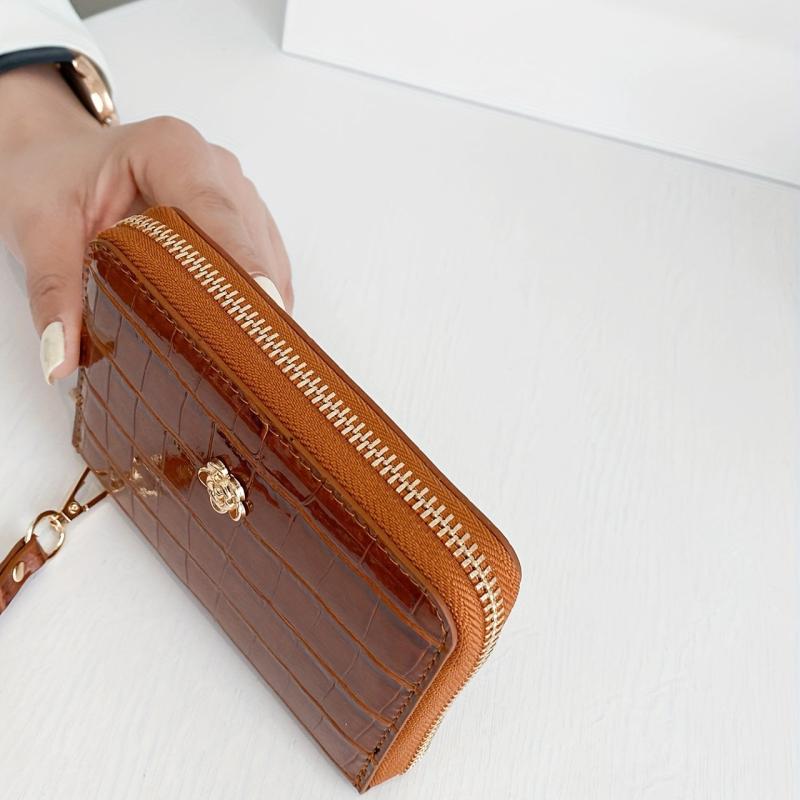 Crocodile Embossed Coin Purse Zipper Clutch Bag With Card Slots