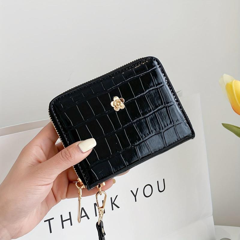 Crocodile Embossed Coin Purse Zipper Clutch Bag With Card Slots