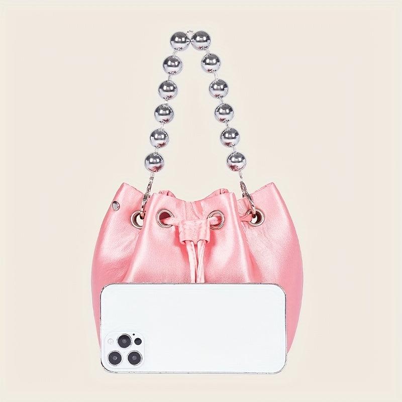 Pink Drawstring Bucket Bag Clutch Purse for Wedding Party Prom