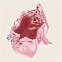 Pink Drawstring Bucket Bag Clutch Purse for Wedding Party Prom