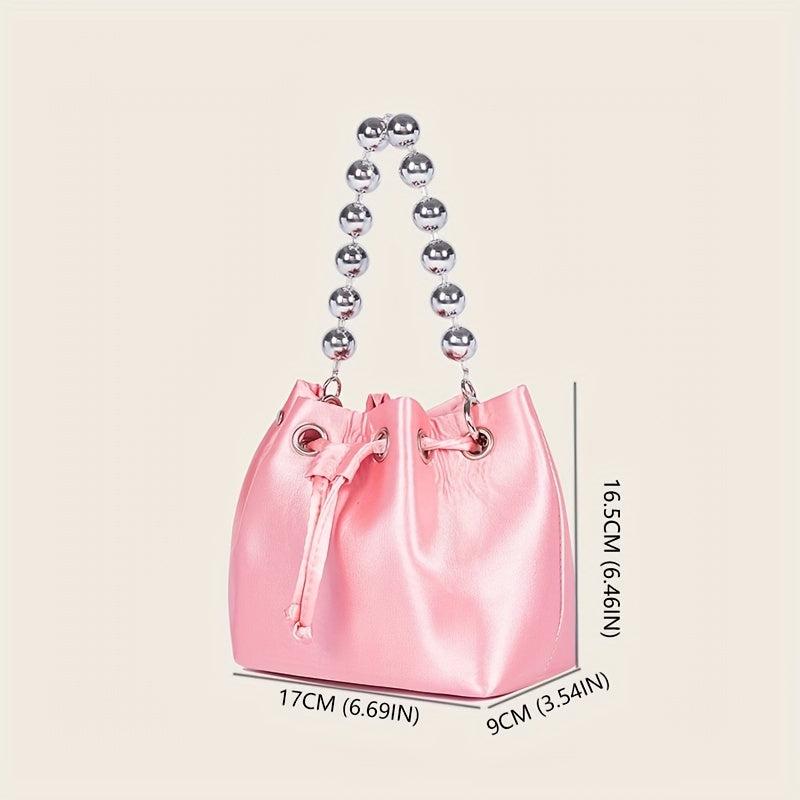 Pink Drawstring Bucket Bag Clutch Purse for Wedding Party Prom