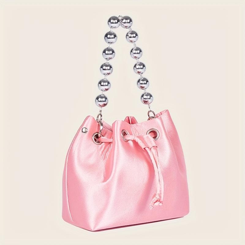 Pink Drawstring Bucket Bag Clutch Purse for Wedding Party Prom