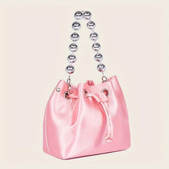 Pink Drawstring Bucket Bag Clutch Purse for Wedding Party Prom
