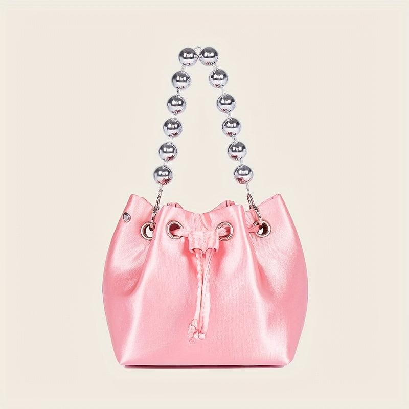 Pink Drawstring Bucket Bag Clutch Purse for Wedding Party Prom