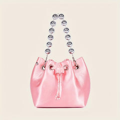 Pink Drawstring Bucket Bag Clutch Purse for Wedding Party Prom