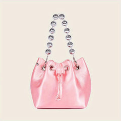 Pink Drawstring Bucket Bag Clutch Purse for Wedding Party Prom