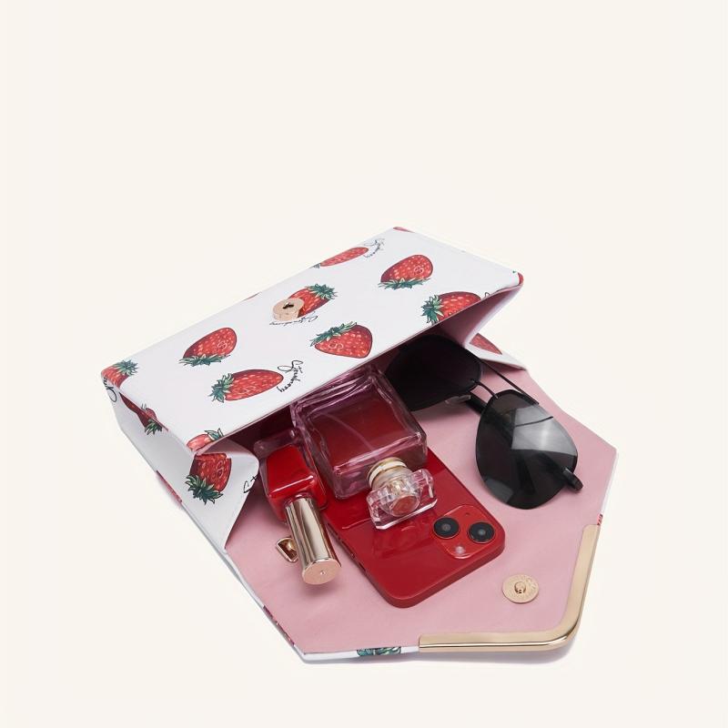 Strawberry Pattern Metal Chain Crossbody Bag PU Leather Envelope Bag