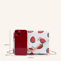 Strawberry Pattern Metal Chain Crossbody Bag PU Leather Envelope Bag