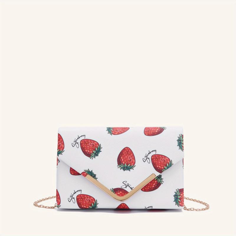 Strawberry Pattern Metal Chain Crossbody Bag PU Leather Envelope Bag