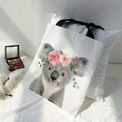 Koala Pattern Canvas Tote Bag - Large Capacity Shoulder Bag