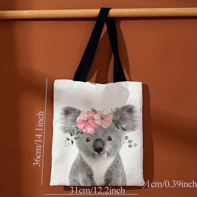 Koala Pattern Canvas Tote Bag - Large Capacity Shoulder Bag