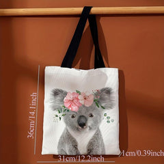 Koala Pattern Canvas Tote Bag - Large Capacity Shoulder Bag