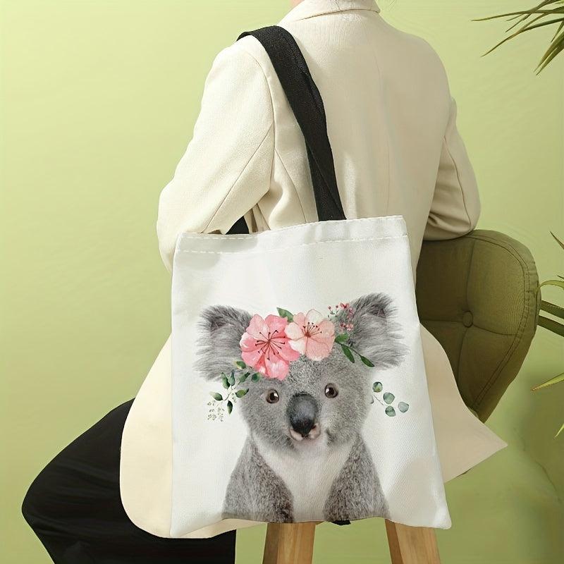 Koala Pattern Canvas Tote Bag - Large Capacity Shoulder Bag