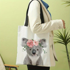 Koala Pattern Canvas Tote Bag - Large Capacity Shoulder Bag