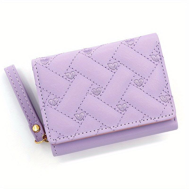 Women's Love Embroidered Short Wallet Credit Card Holder Purse