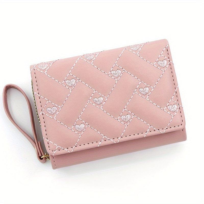 Women's Love Embroidered Short Wallet Credit Card Holder Purse