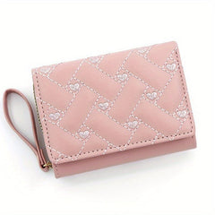 Women's Love Embroidered Short Wallet Credit Card Holder Purse