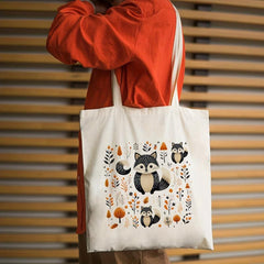 Cartoon Raccoon Canvas Shoulder Bag Lightweight Handbag