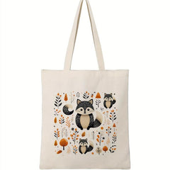 Cartoon Raccoon Canvas Shoulder Bag Lightweight Handbag