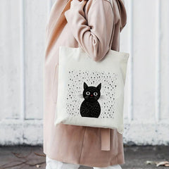Cartoon Cat Pattern Canvas Shoulder Bag Halloween Storage Bag