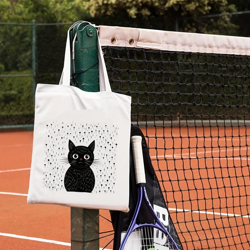 Cartoon Cat Pattern Canvas Shoulder Bag Halloween Storage Bag
