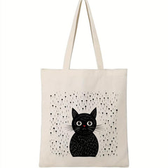Cartoon Cat Pattern Canvas Shoulder Bag Halloween Storage Bag