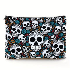 Gothic Floral Skulls Mini Accessory Pouch Cosmetic Bag Makeup Travel Toiletry