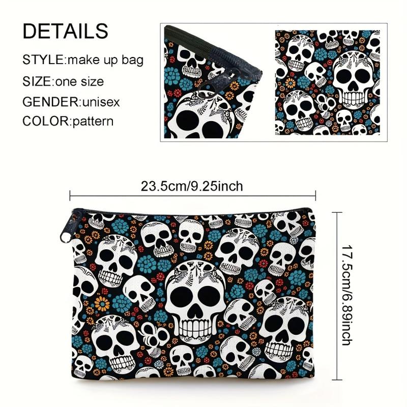 Gothic Floral Skulls Mini Accessory Pouch Cosmetic Bag Makeup Travel Toiletry