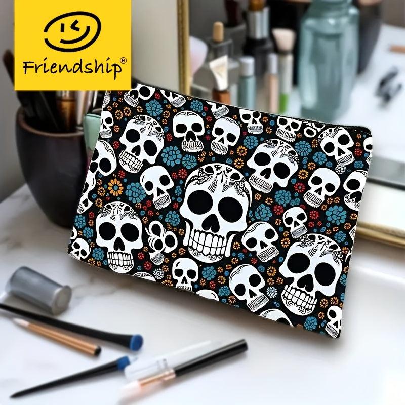 Gothic Floral Skulls Mini Accessory Pouch Cosmetic Bag Makeup Travel Toiletry