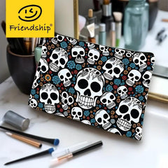Gothic Floral Skulls Mini Accessory Pouch Cosmetic Bag Makeup Travel Toiletry