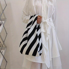 Stylish Geometric Pattern Crochet Bag Colorblock Satchel Woven Bag