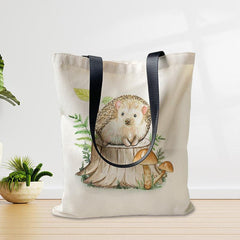 Hedgehog Pattern Canvas Tote Bag Lightweight Shoulder Casual Commuter Bag