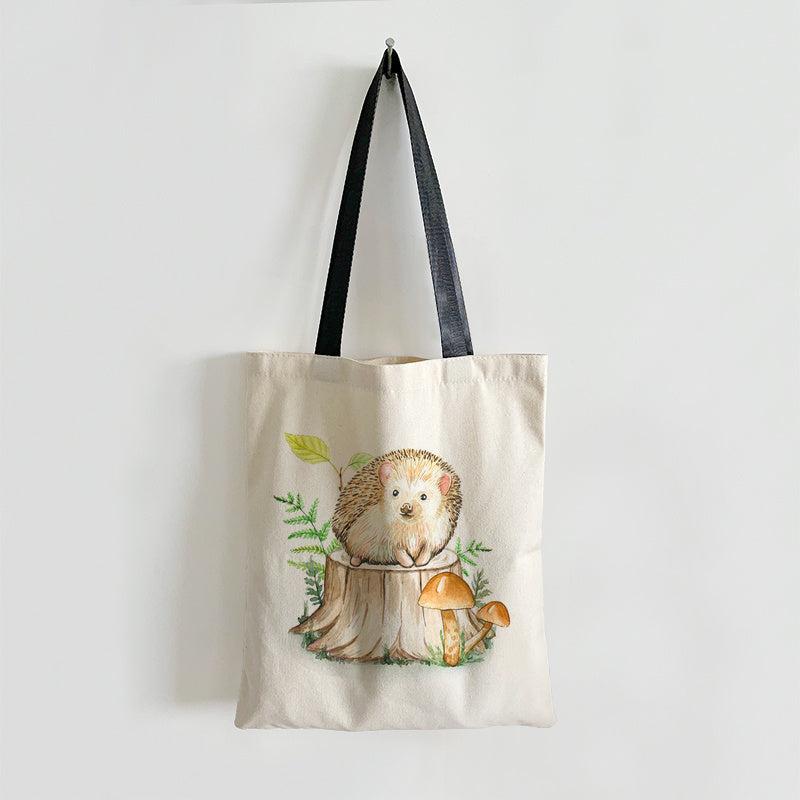 Hedgehog Pattern Canvas Tote Bag Lightweight Shoulder Casual Commuter Bag