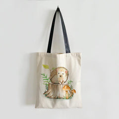 Hedgehog Pattern Canvas Tote Bag Lightweight Shoulder Casual Commuter Bag