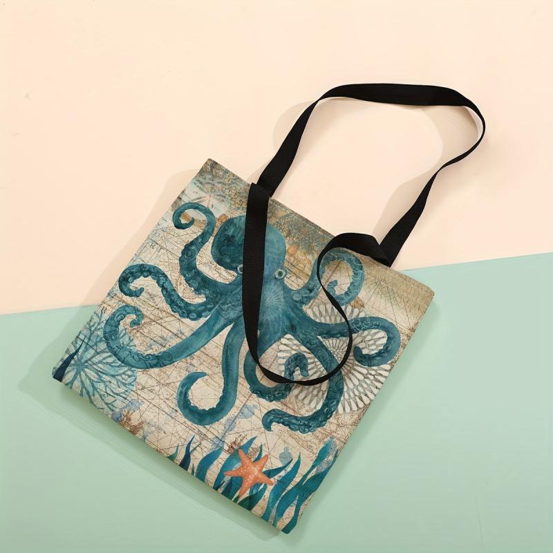 Summer Sea Octopus Print Tote Bag Large Travel Beach Shoulder Bag