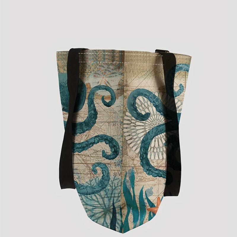 Summer Sea Octopus Print Tote Bag Large Travel Beach Shoulder Bag