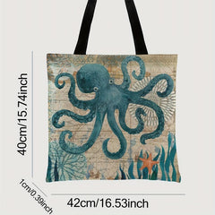 Summer Sea Octopus Print Tote Bag Large Travel Beach Shoulder Bag