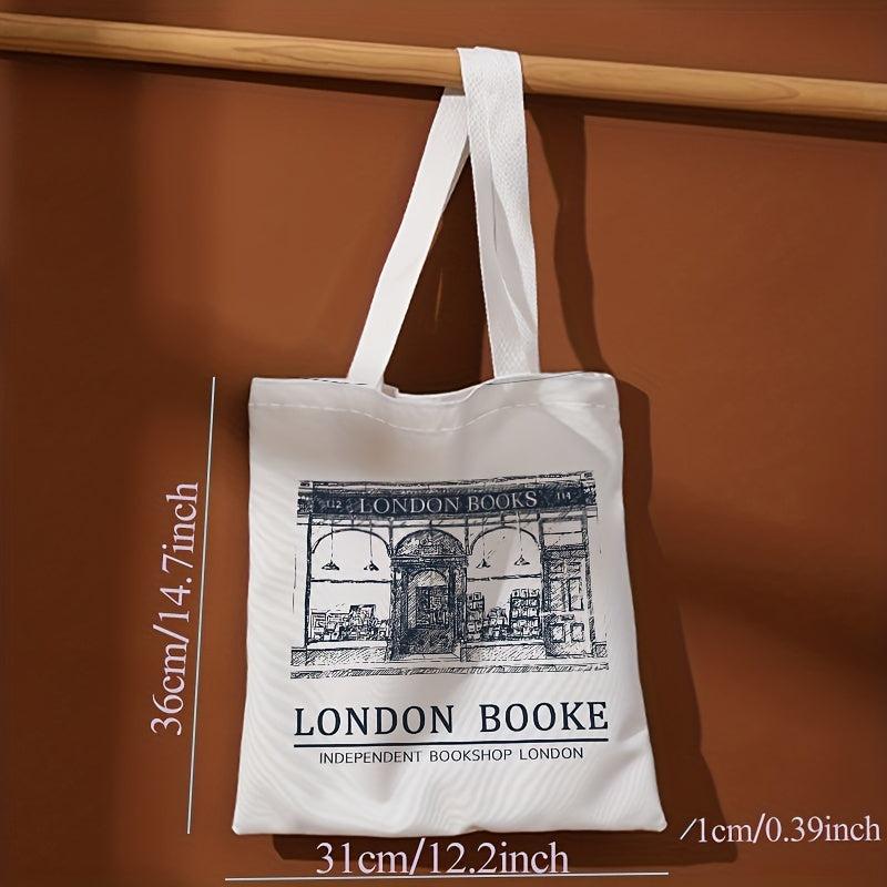 London Book Shop Print Canvas Tote Bag Casual Travel Beach Shoulder Bag