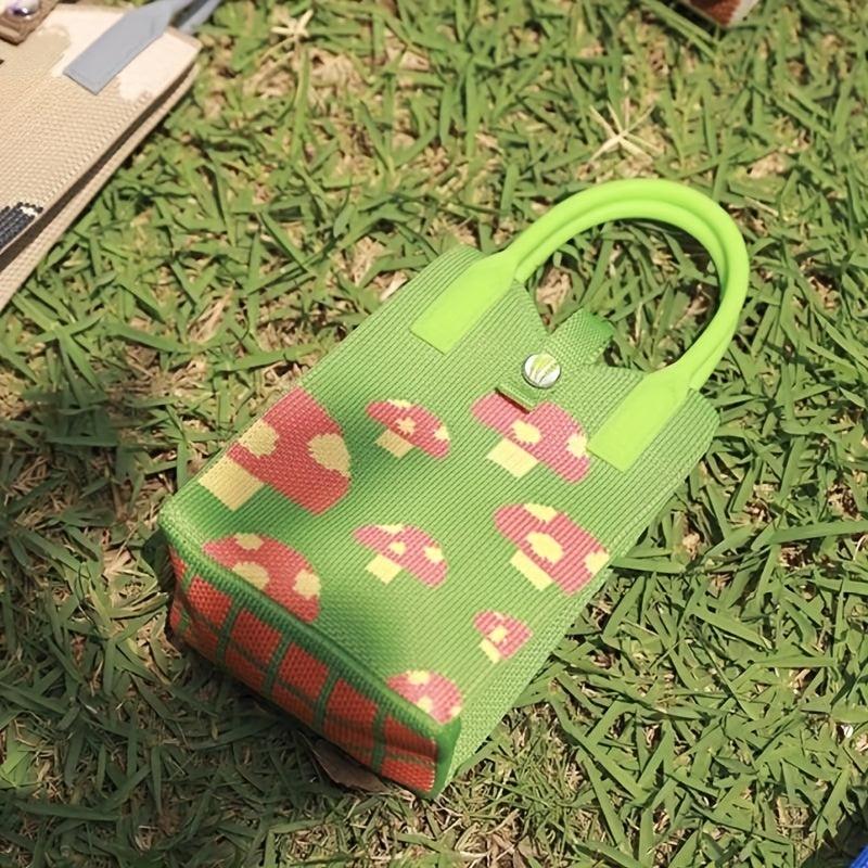 Mushroom Graphic Crochet Mini Colorblock Knitted Handbag