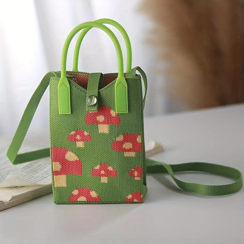Mushroom Graphic Crochet Mini Colorblock Knitted Handbag