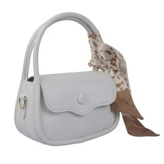 Snap Button Saddle Bag Scarf Decor Crossbody Bag Top Handle Flap Purse For Women